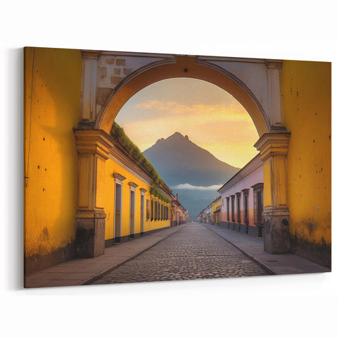 Antigua Archway Art - Sunset Vista of Volcanic Peaks