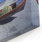 Serene Roatan Beach Scene - Red Boat Coastal Wall Art