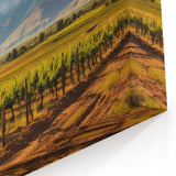 Argentine Vineyard Art - Lush Vines with Mountain Silhouette