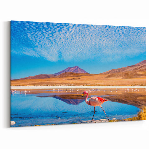 Flamingo Reflection - Bolivian Scenic Landscape Art
