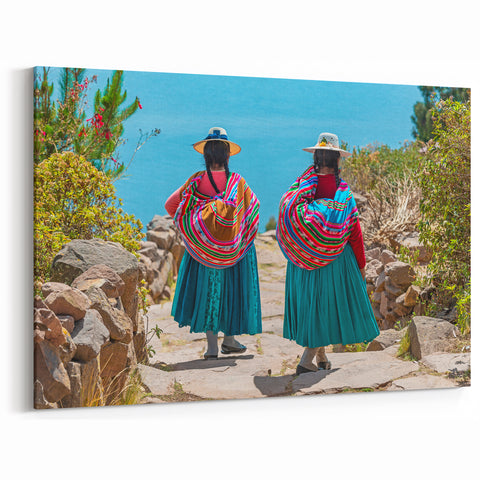 Bolivian Landscape Prints - Traditional Andean Women by Lake Titicaca