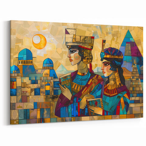 Mesopotamian Scholars in Gold – Vibrant Middle Eastern Geometric Art