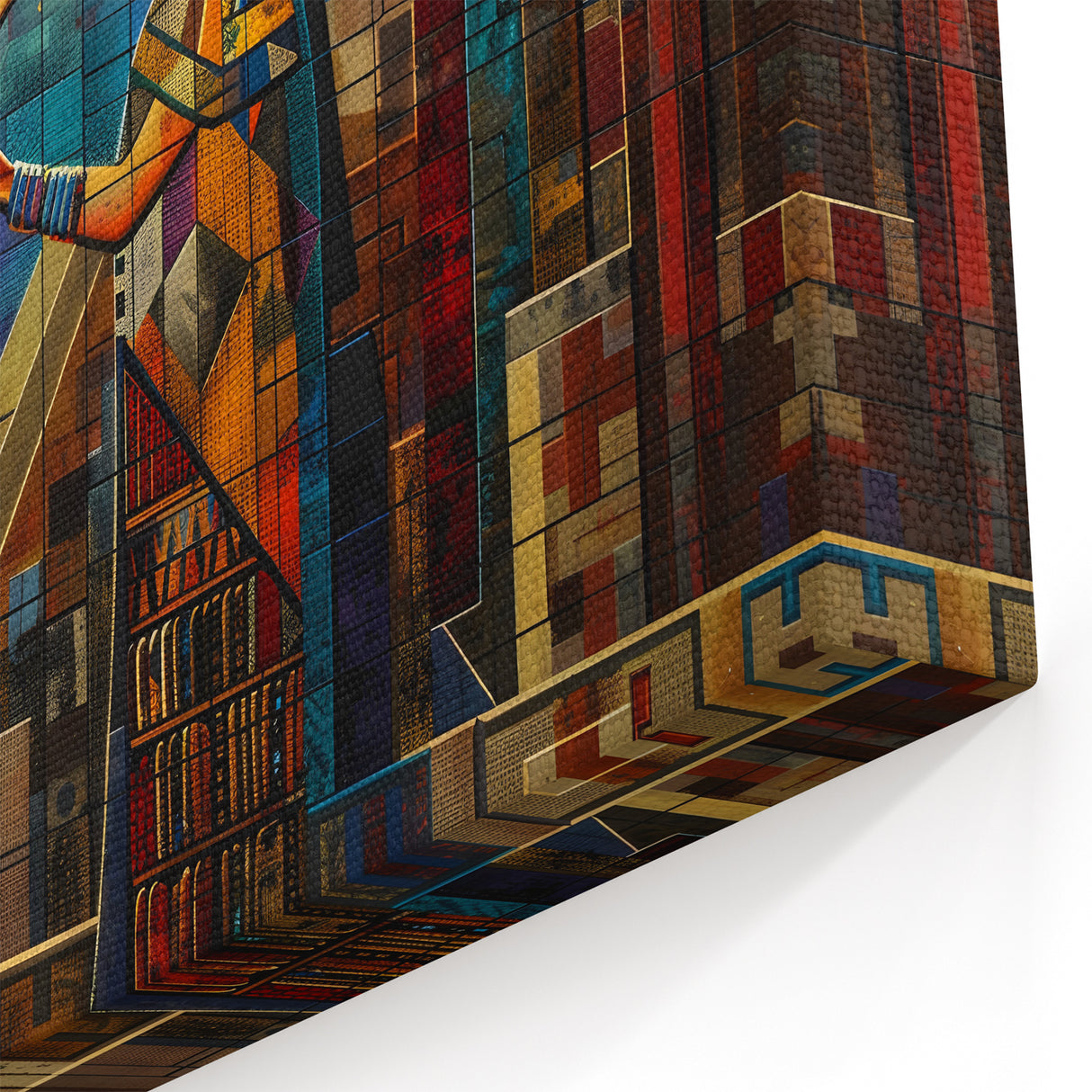 Mesopotamian Embrace – Vibrant Ancient Figures Geometric Wall Art