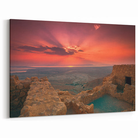 Holy Land Art – Dramatic Sunset Over Ancient Ruins Israel Wall Art