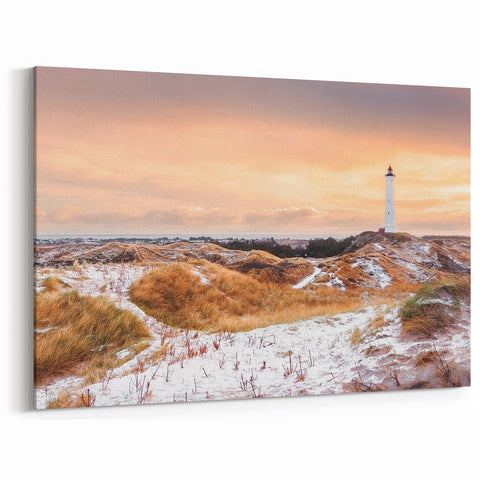 Danish Landscape Paintings - Scandinavian Decor of Coastal Lighthouse Scene