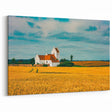 Danish Landscape Paintings - Scenic Church in the Golden Fields