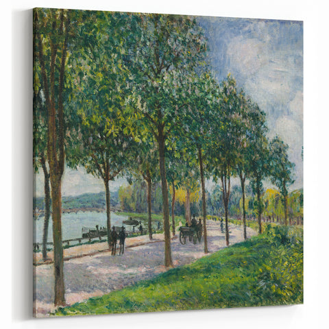 Alfred Sisley Art: Tree-Lined River Path Impressionist Canvas Print