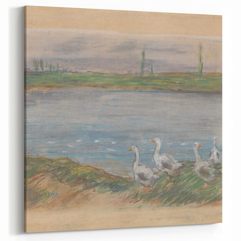 Alfred Sisley Art - Pastoral River Scene with Geese Impressionist Print