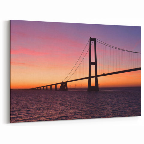 Copenhagen Canvas Prints - Danish Bridge at Sunset with Vibrant Sky