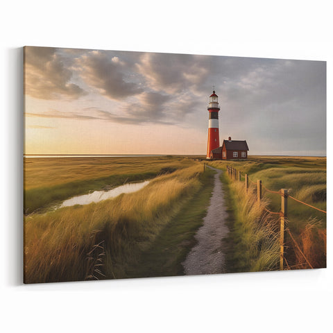 Danish Landscape Paintings - Scenic Lighthouse in Denmark at Sunset