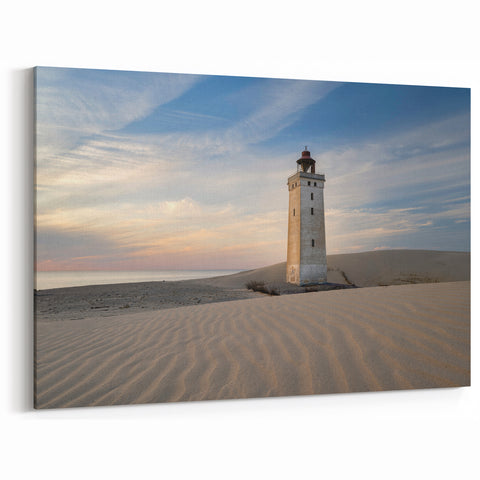 Denmark Wall Art - Solitary Lighthouse on Coastal Sand Dunes at Dusk