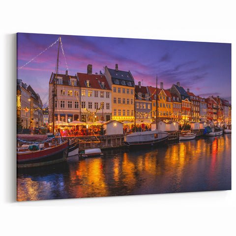 Copenhagen Canvas Prints - Festive Night at the Harbor with Reflections