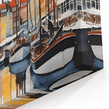 Danish Art Prints - Watercolor Harbor Scene with Colorful Boats in Copenhagen