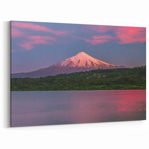 Chile Volcano Sunset Art – Majestic Snowcapped Volcano Wall Decor