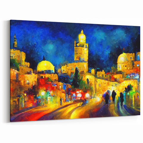 Jerusalem Art Prints – Vibrant Night Scene, Middle Eastern Holy Land Art