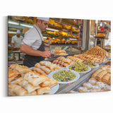 Jerusalem Cityscape Canvas - Traditional Pastry Stall in Middle Eastern Market