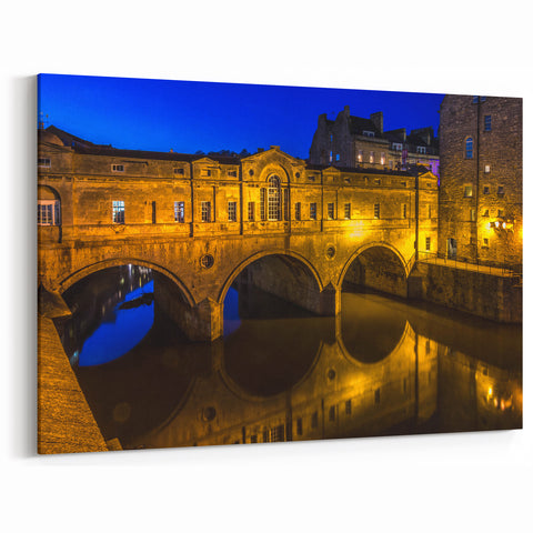 Bath England Wall Art - Pulteney Bridge Night Reflections Canvas