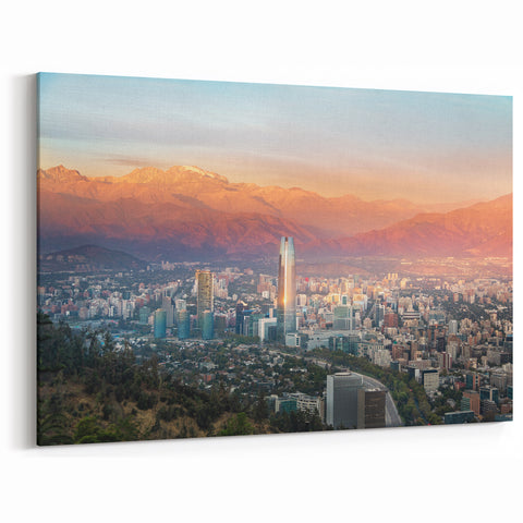 Chile Landscape Paintings – Santiago Cityscape with Andes Mountains