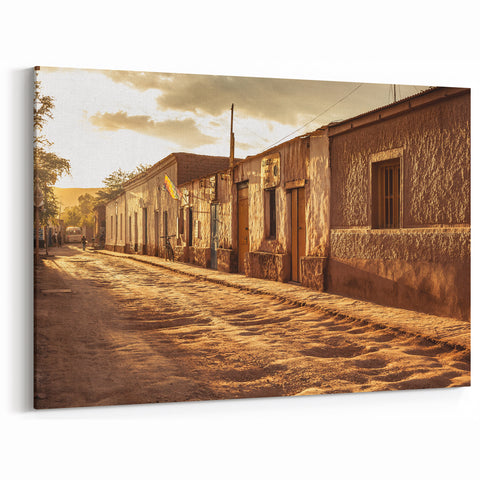 Chile Travel Posters – Rustic Streetscape at Sunset in Santiago