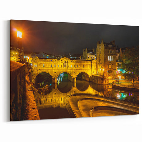 Bath Cityscape Canvas - Pulteney Bridge Night Lights Reflection Art