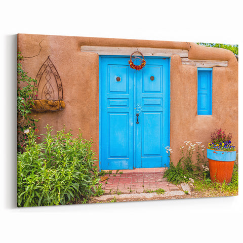 Vibrant Blue Door with Rustic Charm and Flowers - Chile Travel Posters