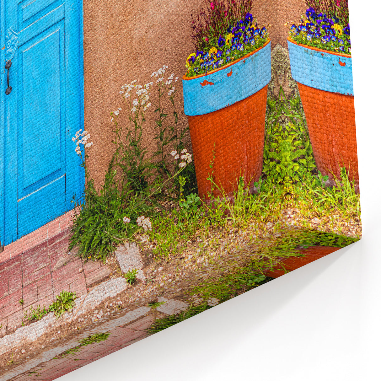 Vibrant Blue Door with Rustic Charm and Flowers - Chile Travel Posters