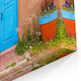 Vibrant Blue Door with Rustic Charm and Flowers - Chile Travel Posters