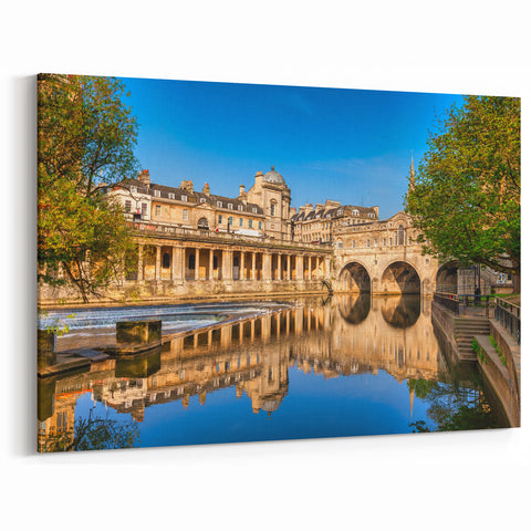 Bath Landscape Pictures - Reflections of Pulteney Bridge and River Canvas