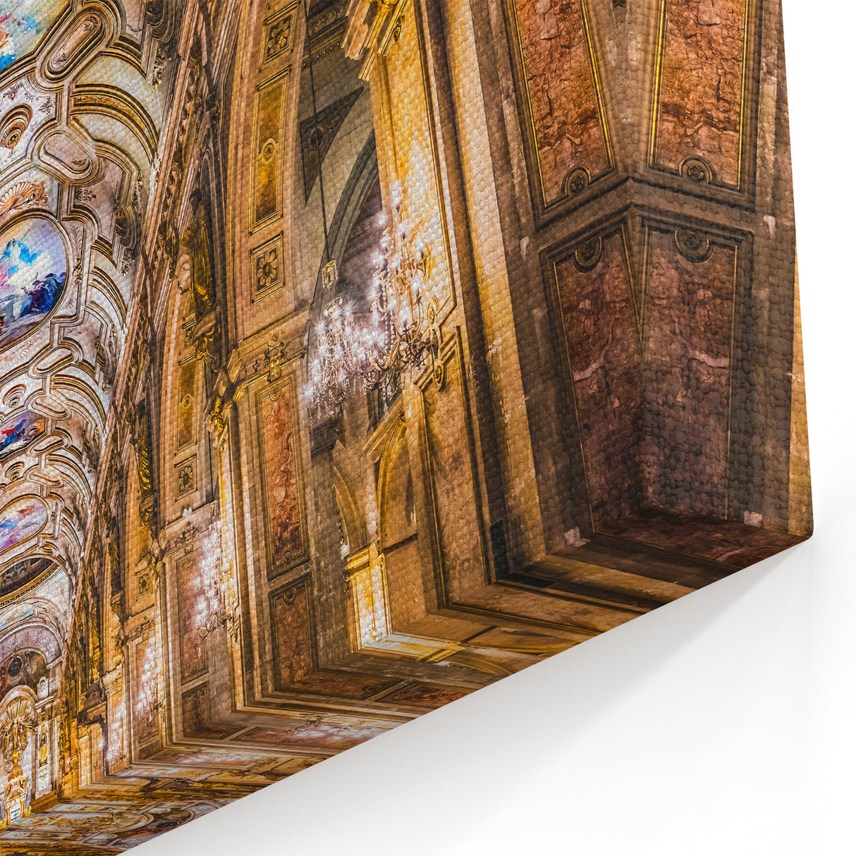 Santiago Cityscape Art – Ornate Cathedral Interior with Classic Design