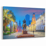 Chile Scenic Prints – Santiago Plaza with Statue and Historic Architecture