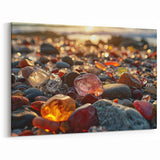Natural Elements Wall Art | Beach Glass & Pebbles Sunset Close-Up Canvas Print