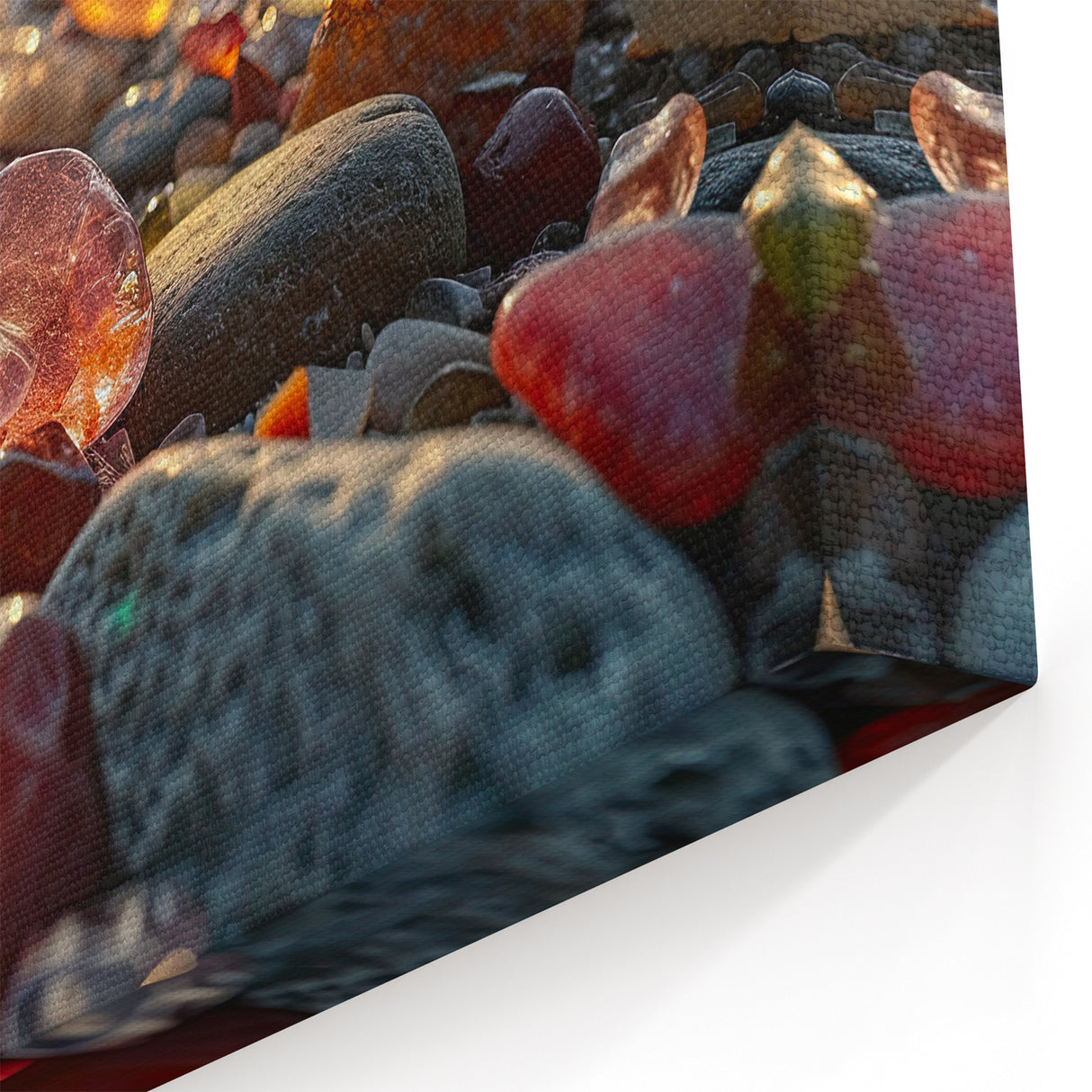 Natural Elements Wall Art | Beach Glass & Pebbles Sunset Close-Up Canvas Print