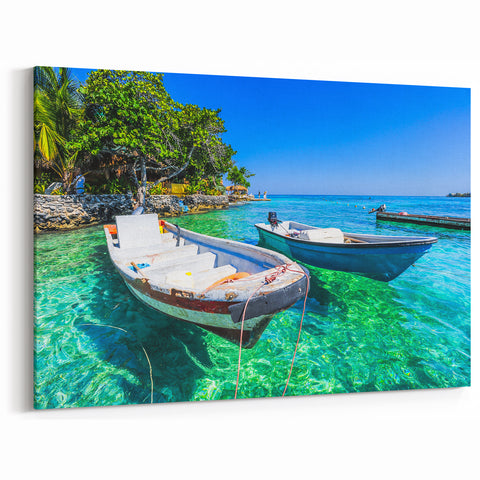 Serene Caribbean Coast Boats South America Decor - Colombia Wall Art