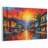 Colombian Street Art - Vibrant Cityscape Sunset Canvas South America Decor