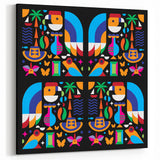 Colombian Folk Art - Vibrant Abstract Culture Symbols South America Decor