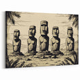 Unique Easter Island Canvas Art - Moai Sculpture Illustration Print