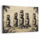 Unique Easter Island Canvas Art - Moai Sculpture Illustration Print