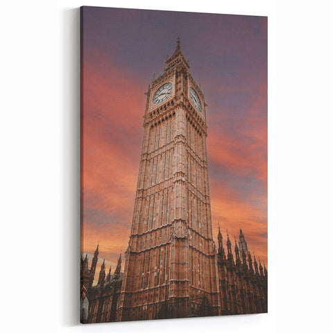 Westminster Clock Tower Art - Iconic Big Ben with Fiery Sunset Canvas