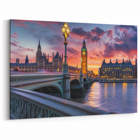 Big Ben Canvas Prints - Westminster Bridge at Sunset with Iconic Glow