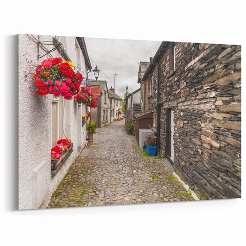 Cumbria Prints - Quaint Village Street with Flowers