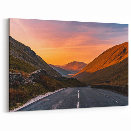 Cumbria Landscape Art - Sunset Over Mountain Pass in Lake District