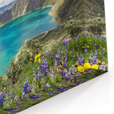 Ecuador Wall Art - Quilotoa Crater Lake with Wildflowers Scenic Print