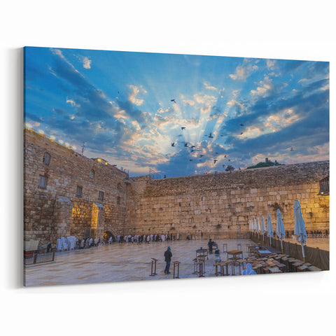 Jerusalem Cityscape Canvas - Western Wall with Sunrise Sky Photography