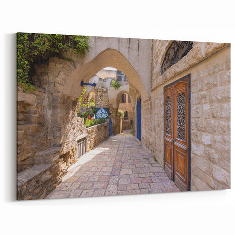 Jerusalem Framed Art - Sunlit Alleyway in Old City Historic Street Scene