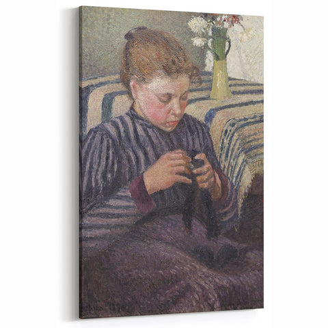 Camille Pissarro Art - Girl Knitting Impressionist Portrait Wall Print