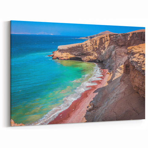 Coastal Cliffs and Red Sand Beach Art Print - Peru