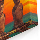 Rapa Nui Canvas Art - Moai Sculpture Prints with Sunset Glow