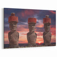 Framed Easter Island Photography - Moai Statues with Serene Sunset