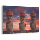 Framed Easter Island Photography - Moai Statues with Serene Sunset
