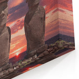 Framed Easter Island Photography - Moai Statues with Serene Sunset